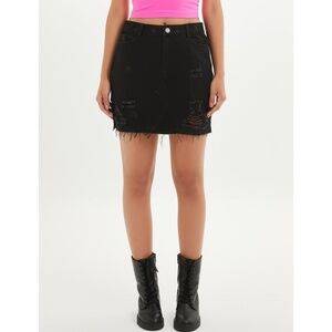 NWT Nasty Gal Skirt Womens Size L Black Distressed Mini Denim Frayed Hem Edgy Ch
